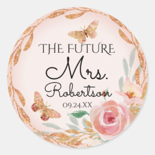 Sticker Rond Futur Mme Blush rose Floral Élégante Fête des mari