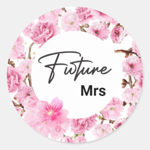 Sticker Rond Futur Mme Fête des mariées Aquarelle Rose Flore