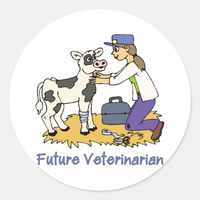 Sticker Rond Futur vétérinaire - Fille avec vache (Devant)