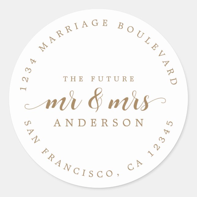 Sticker Rond Future M. Mme Gold Script Adresse de retour (Devant)