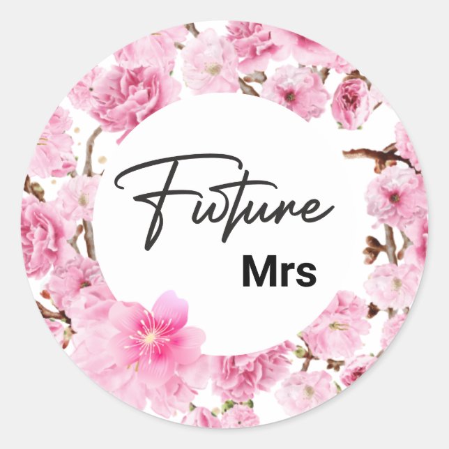 Sticker Rond Future Mrs Bridal Shower Aquarelle Flore Rose  (Devant)