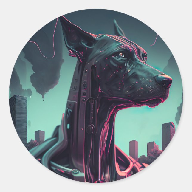 Sticker Rond Futuriste Grande Danse Le compagnon robotique (Devant)