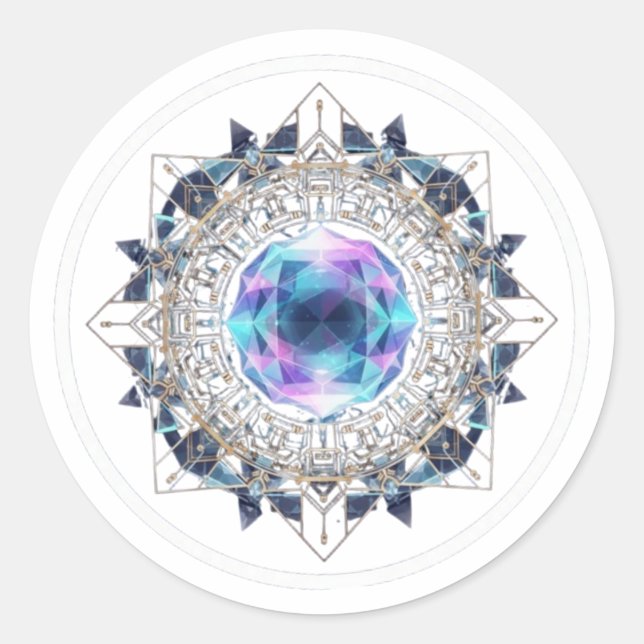 Sticker Rond Futuristic Crystal Mandala – Geometric Tech Art (Devant)