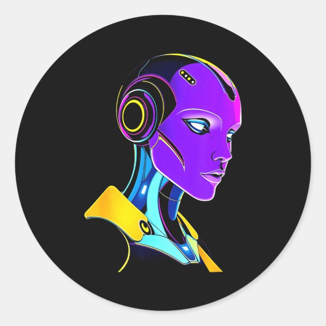 Sticker Rond Futuristic Graphic Design Robot 1  (Devant)