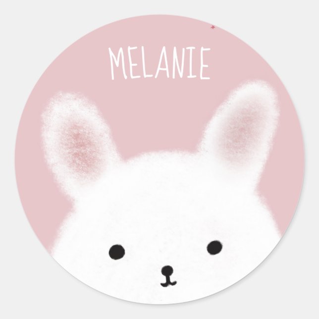 Sticker Rond Fuzzy Bunny Pink Personnalised (Devant)