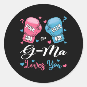 Sticker Rond G-ma Rose Ou Bleu Vous Aime Boxer Genre Révéler P