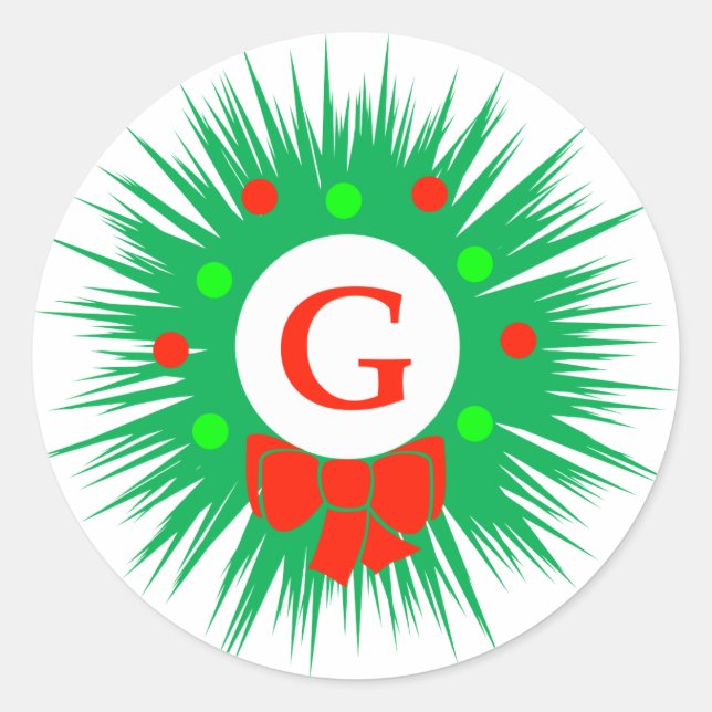 Sticker Rond G Monogramme (couronne de Noël moderne) (Devant)