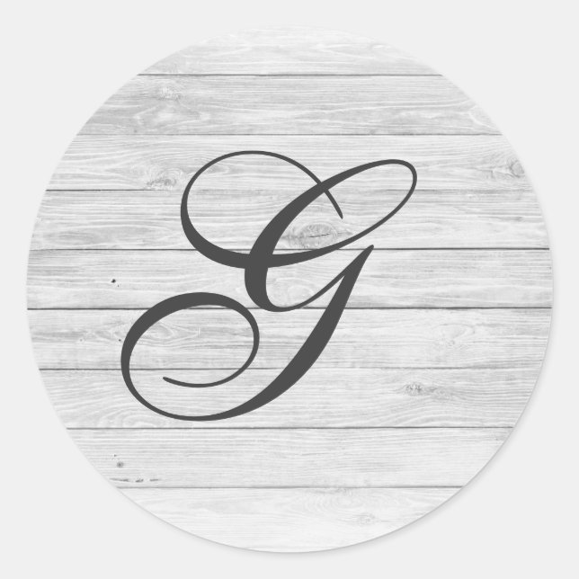 Sticker Rond G) Monogramme de bois rustique | Boutique Monogram (Devant)