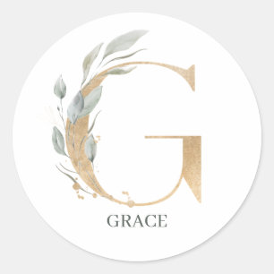 Sticker Rond G Monogramme Floral Personnalisé