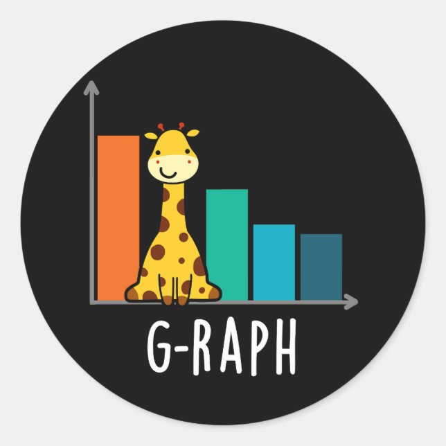 Sticker Rond G-raph Funny Giraffe Graph Pun Dark BG (Devant)