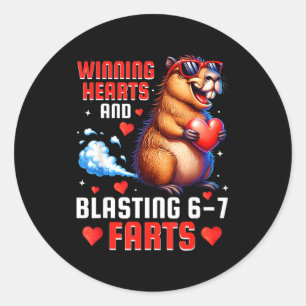 Sticker Rond Gagner les cœurs 67 mème capybara enfants garçons