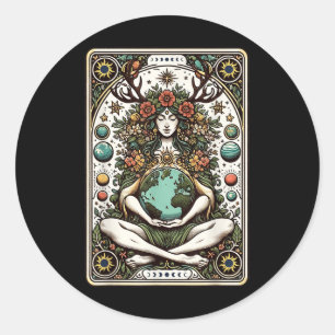 Sticker Rond Gaia Déesse grecque Pagan Mère Terre Nature Tarot