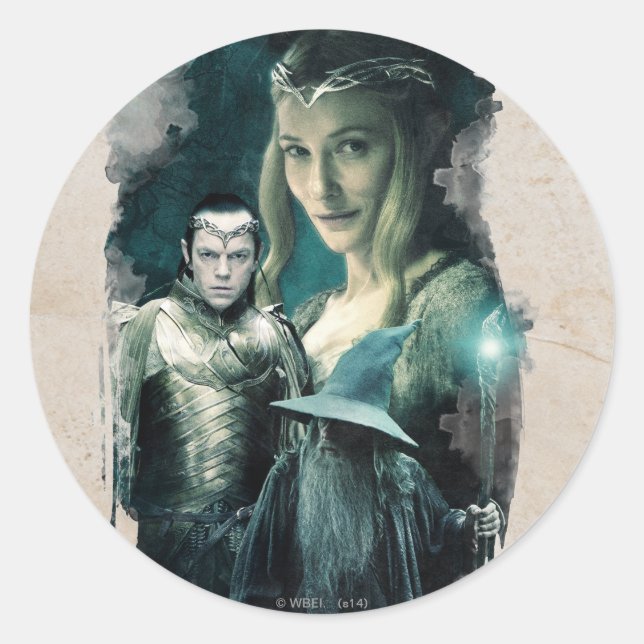 Sticker Rond Galadriel, ELROND™, & Gandalf Graphic (Devant)