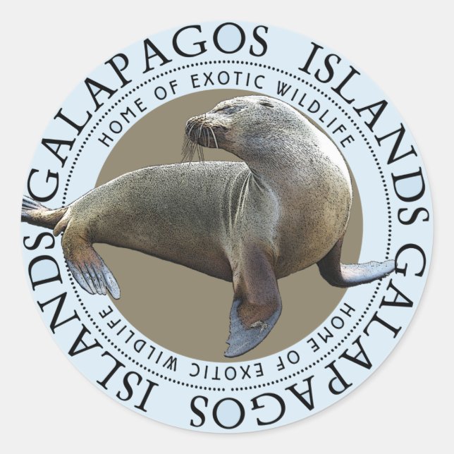 Sticker Rond Galapagos îles Seals Lions de mer (Devant)