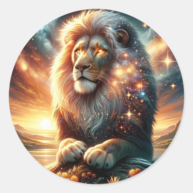 Sticker Rond Galaxie cosmique Espace Lion Leo Force Astrologie (Devant)