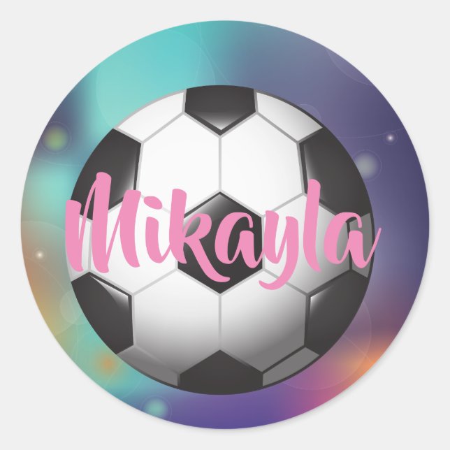 Sticker Rond Galaxie de football pour filles personnalisées (Devant)