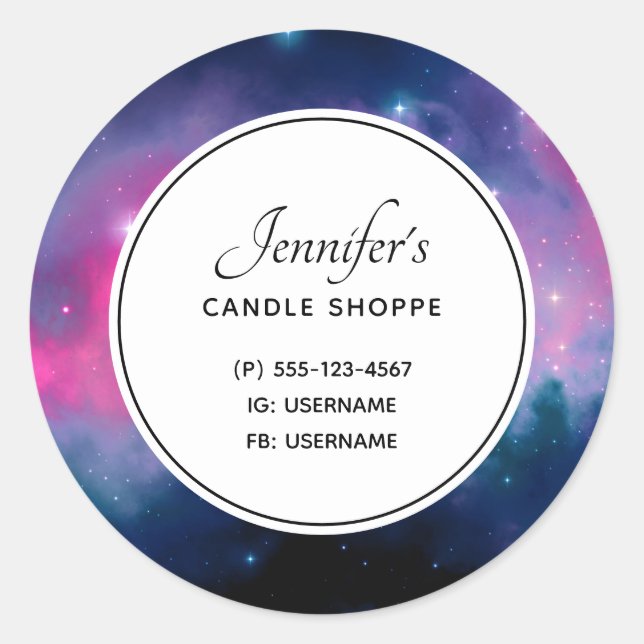 Sticker Rond Galaxie et étoiles rose et bleu Abstrait Affaires (Devant)