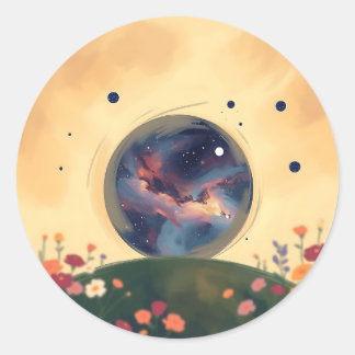Sticker Rond Galaxie impressionniste avec jardin fleuri