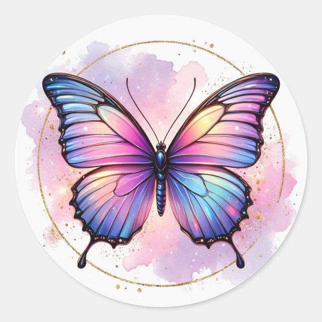 Sticker Rond Galaxie Papillon Pastel Éclaboussure (Devant)