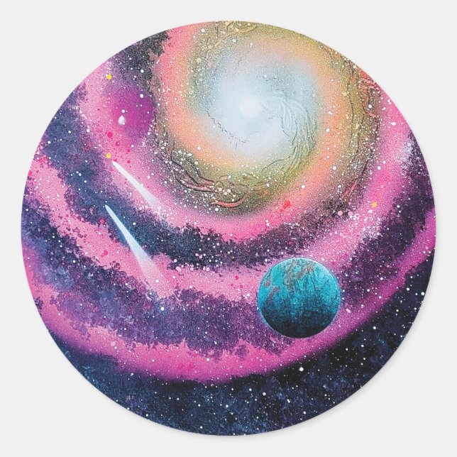 Sticker Rond Galaxie Rose (Devant)