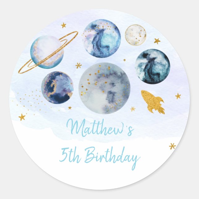 Sticker Rond Galaxy Blue Gold Espace extra-atmosphérique Annive (Devant)