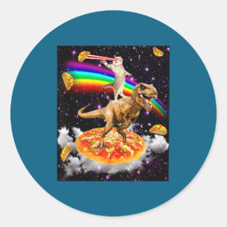Sticker Rond Galaxy Laser Cat On Dinosaur On Zza With Tacos &am