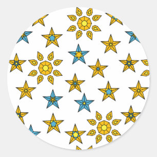 Sticker Rond Galaxy Orange et Blue Sun et Stars Gems Motif