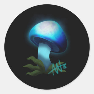 Sticker Rond Galaxy Shiitake brillant bleu clair champignons