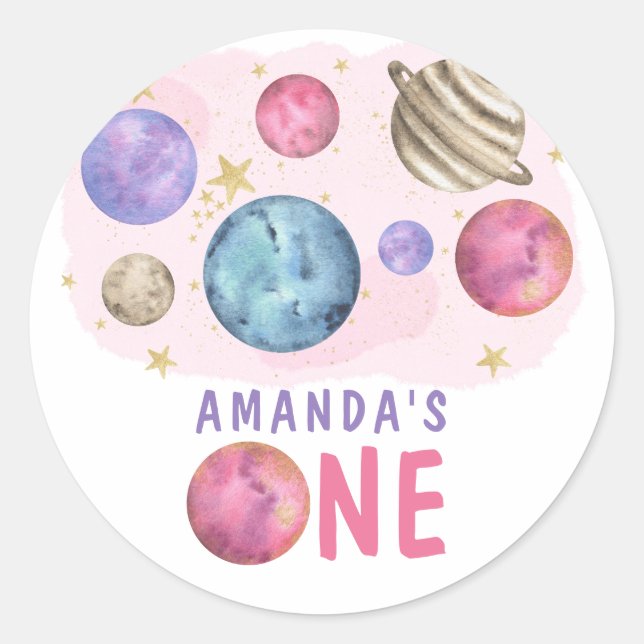 Sticker Rond Galaxy Space Girl Fête d'anniversaire (Devant)