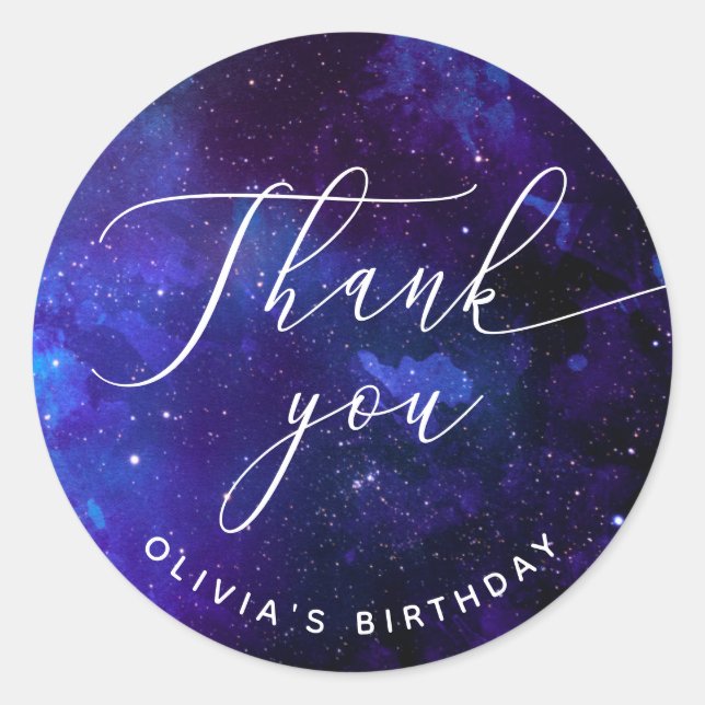 Sticker Rond Galaxy Thank You Birthday | Cosmic Starry Night (Devant)