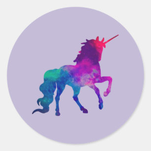 Sticker Rond Galaxy Unicorn dans les couleurs du ciel de bleu e