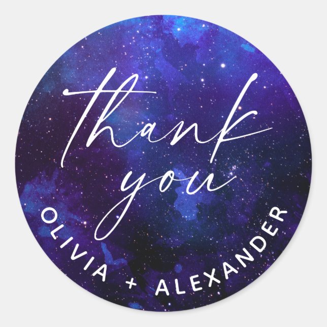 Sticker Rond Galaxy Wedding Thank You | Cosmic Starry Night (Devant)