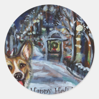 Sticker Rond Gallois Corgi Xmas