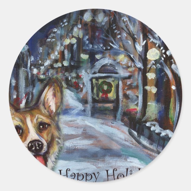 Sticker Rond Gallois Corgi Xmas (Devant)