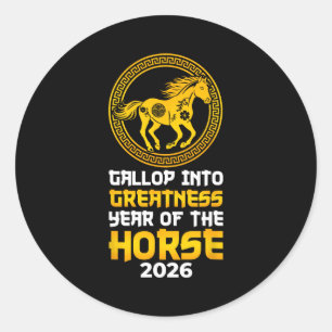 Sticker Rond Galoper dans la grandeur année du cheval 2026 Chin
