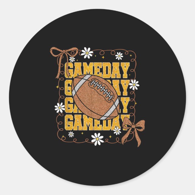 Sticker Rond Game Day Football Season Football Mama Girl Black  (Devant)