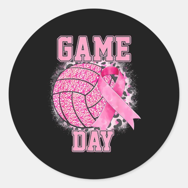 Sticker Rond Game Day Volleyball Breast Cancer Awareness Nk Rib (Devant)