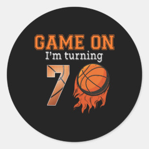 Sticker Rond Game-On I'm Turning 7 Basketball 7th Birthday Boy