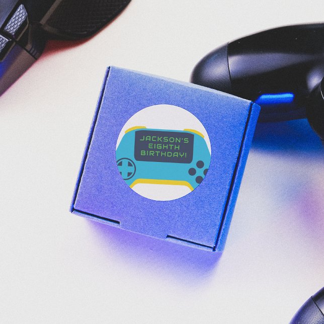 Sticker Rond Game On & Level Up Video Game Boy Birthday (Créateur téléchargé)