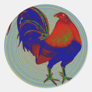Sticker Rond Gamecock : Coq impressionniste