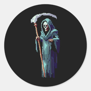 Sticker Rond Gamer 8 Bit Pixel Art Vidéo Jeu Grim Reaper De De 