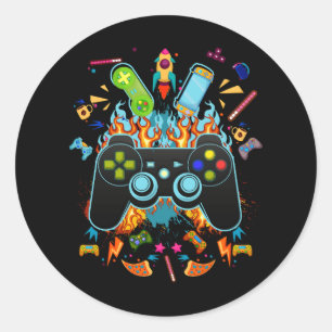 Sticker Rond Gamer Aesthétique Graphisme Jeux Vidéo Gamepad