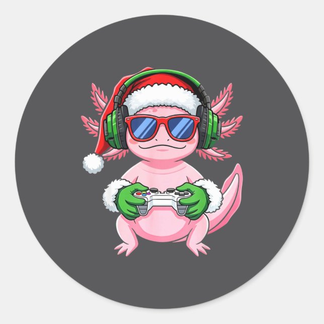 Sticker Rond Gamer Axolotl Christmas Shirt Funny Video Game San (Devant)