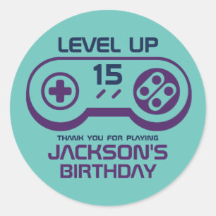 Sticker Rond Gamer Boy Jeu Niveau Up Jeux Vidéo Anniversaire