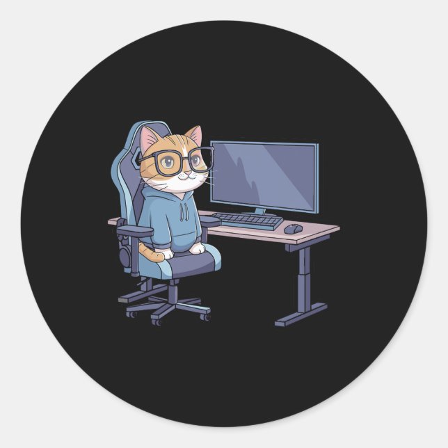 Sticker Rond Gamer Cat Squad Funny Meme  (Devant)
