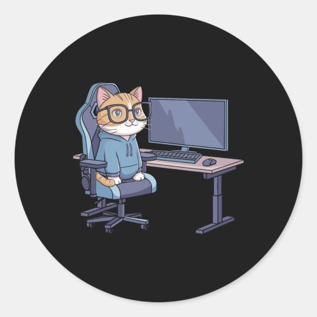 Sticker Rond Gamer Cat Squad Funny Meme 1  (Devant)