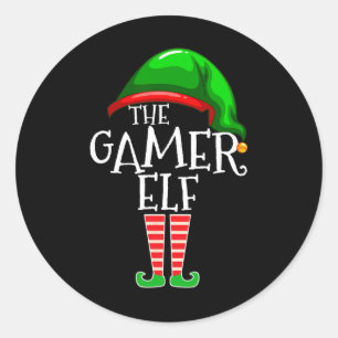 Sticker Rond Gamer Elf Family Matching Group Cadeau de Noël Vid