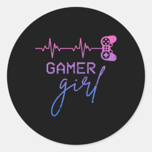 Sticker Rond Gamer Girl Cute Heartbeat Gamer For Girl Video Gam