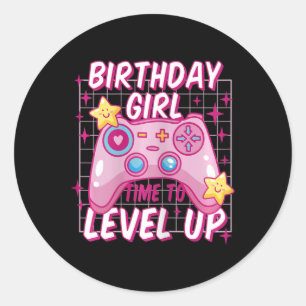 Sticker Rond Gamer Girl Niveau Déverrouillé Jeu vidéo Anniversa