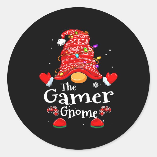 Sticker Rond Gamer Gnome - Xmas Video Gamers Christmas Gnomes  (Devant)